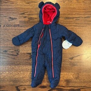 Navy Quilted Footie with Red Lining